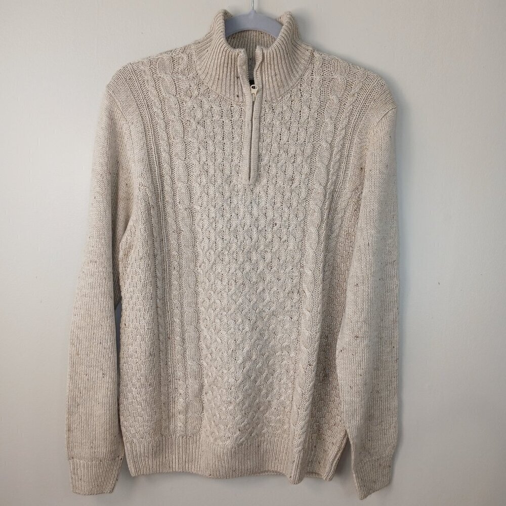 SKY BLUE 1\4 ZIP CABLE KNIT FISHERMAN CARDIGAN OATMEAL COLOR  MENS SIZE MEDIUM - Picture 6 of 7